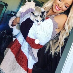 Miracle Sweater v-neck striped sweater with fringes on the end S/M. NWT.